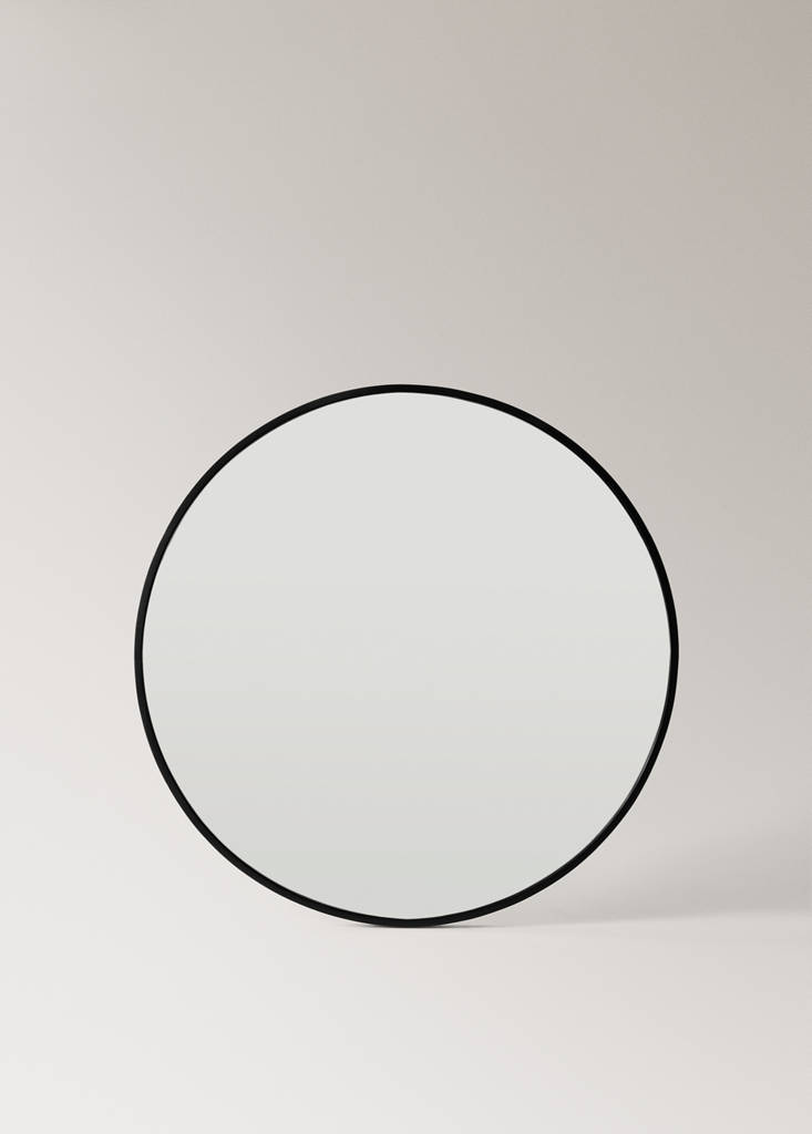 Medium round wooden mirror — Black