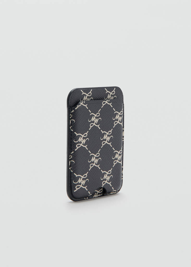 Logo print mobile card holder — Navy