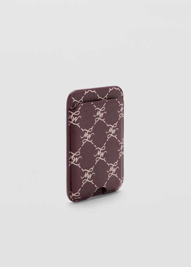 Logo print mobile card holder — Burgundy