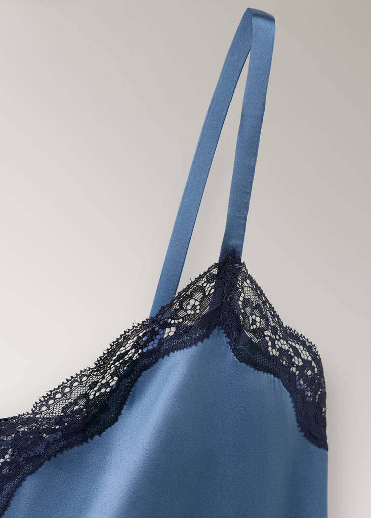 Silk top with contrasting lace — Blue
