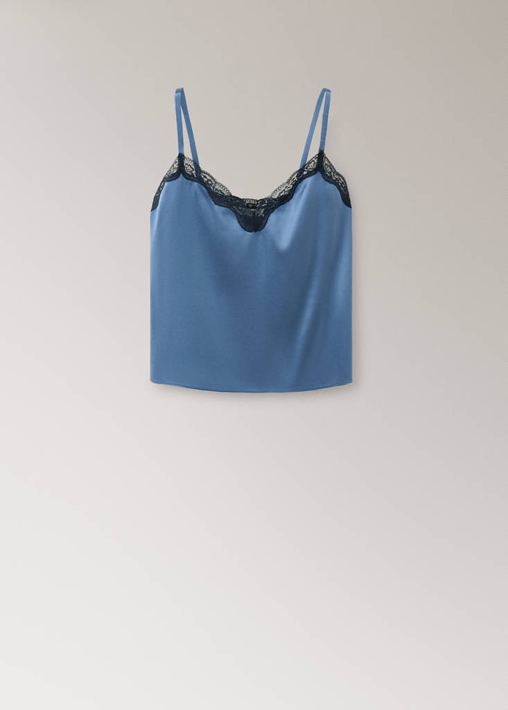 Silk top with contrasting lace — Blue