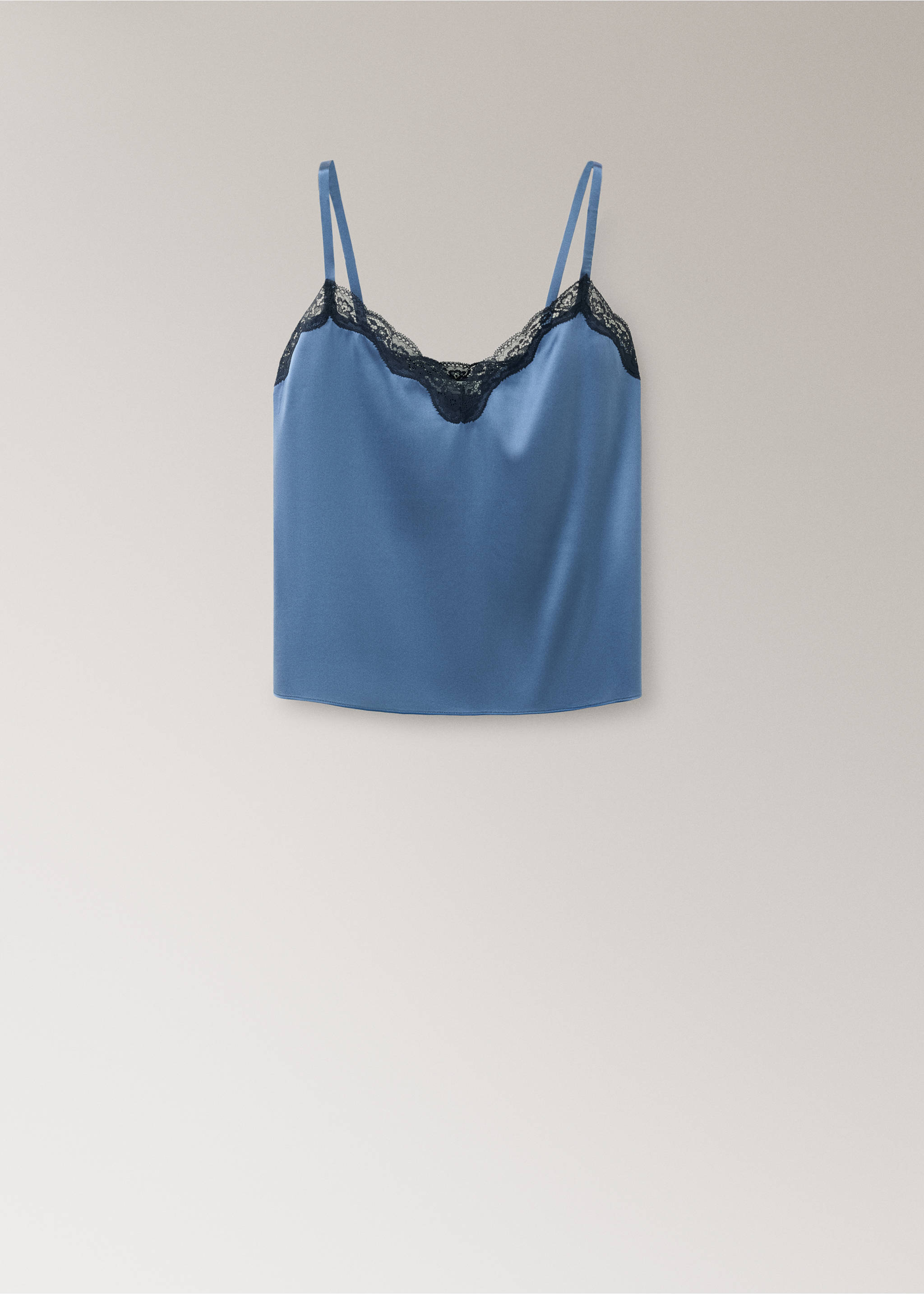 Silk top with contrasting lace - Article without model, Blue. Ref: 37072916-00.