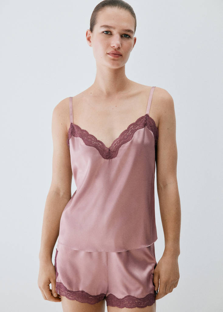 Silk top with contrasting lace — Pastel Pink