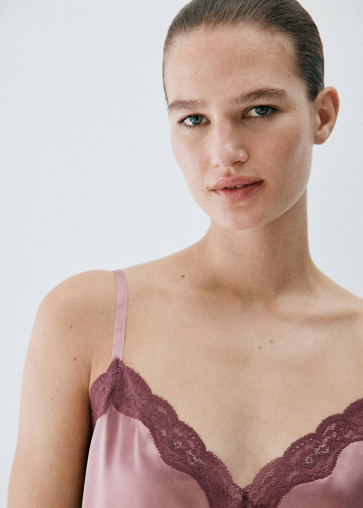 Silk top with contrasting lace — Pastel Pink