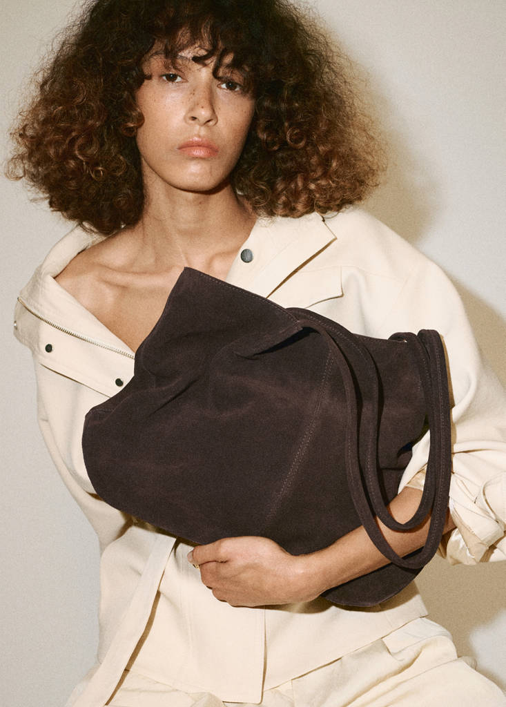 Suede leather shopper bag — Chocolate