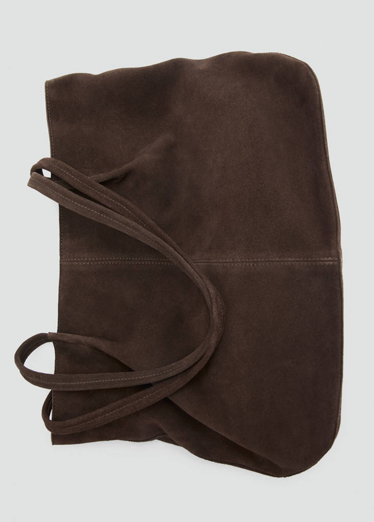 Suede leather shopper bag — Chocolate