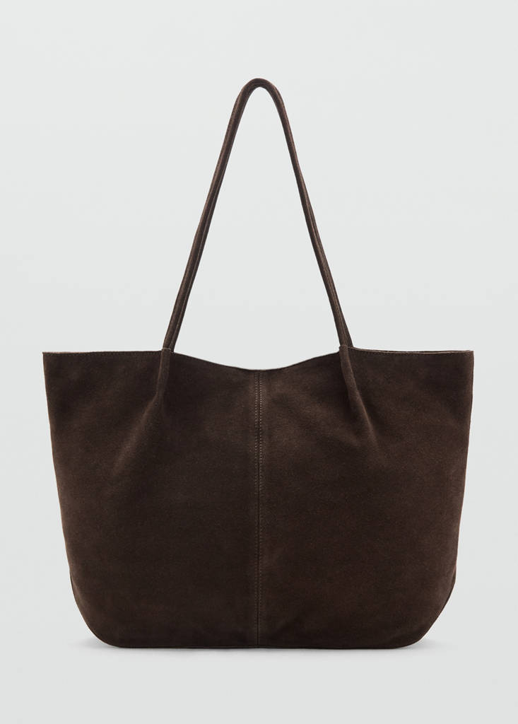 Suede leather shopper bag — Chocolate