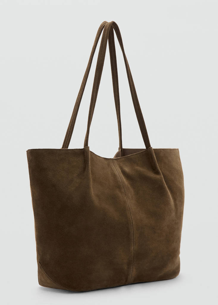 Suede leather shopper bag — Coffee