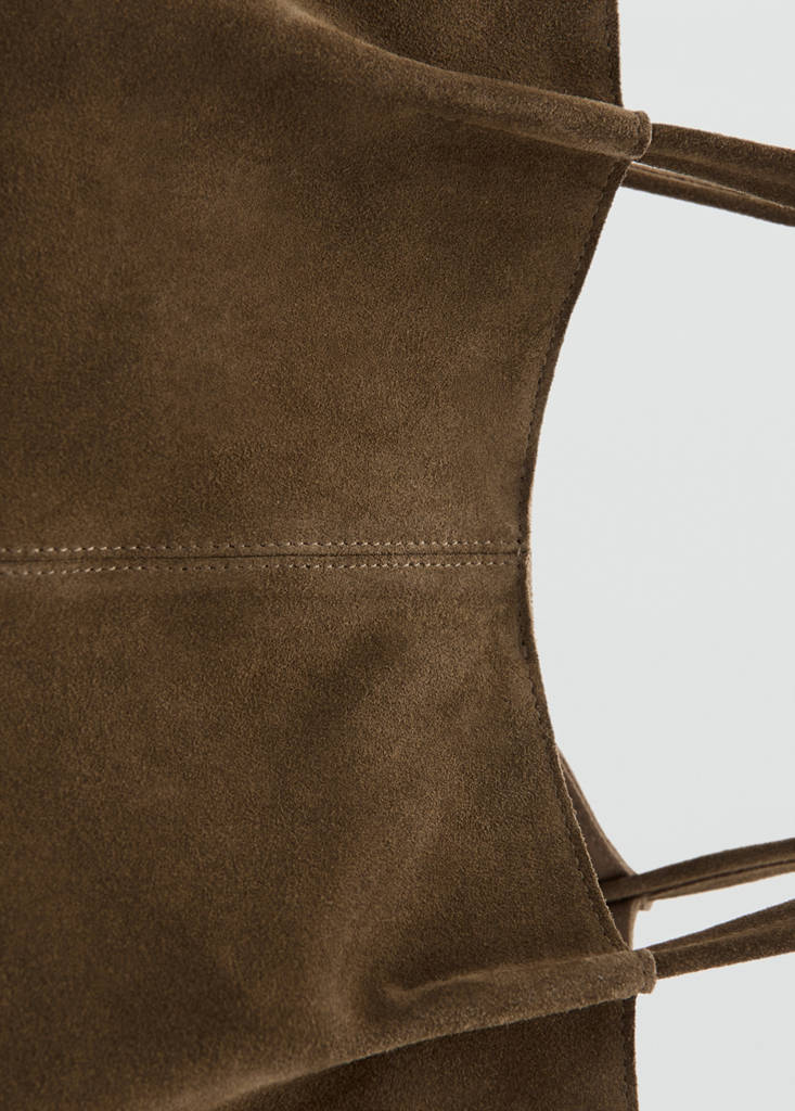 Suede leather shopper bag — Coffee