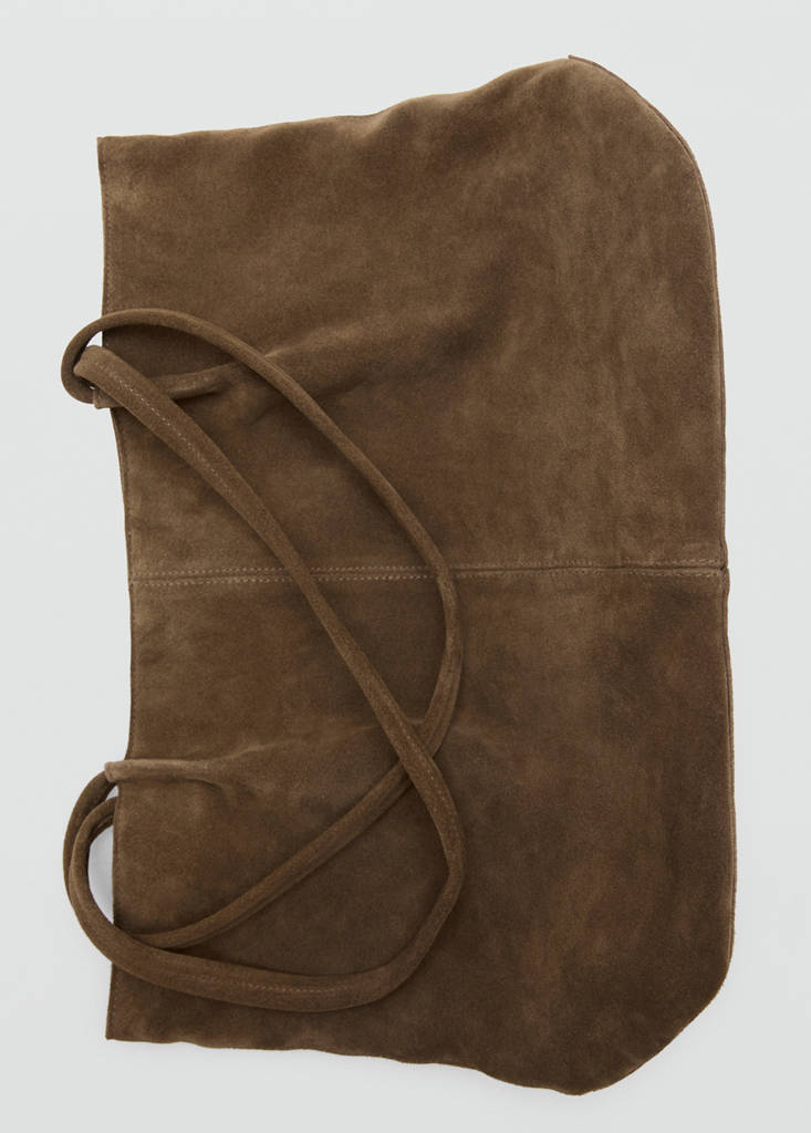 Suede leather shopper bag — Coffee