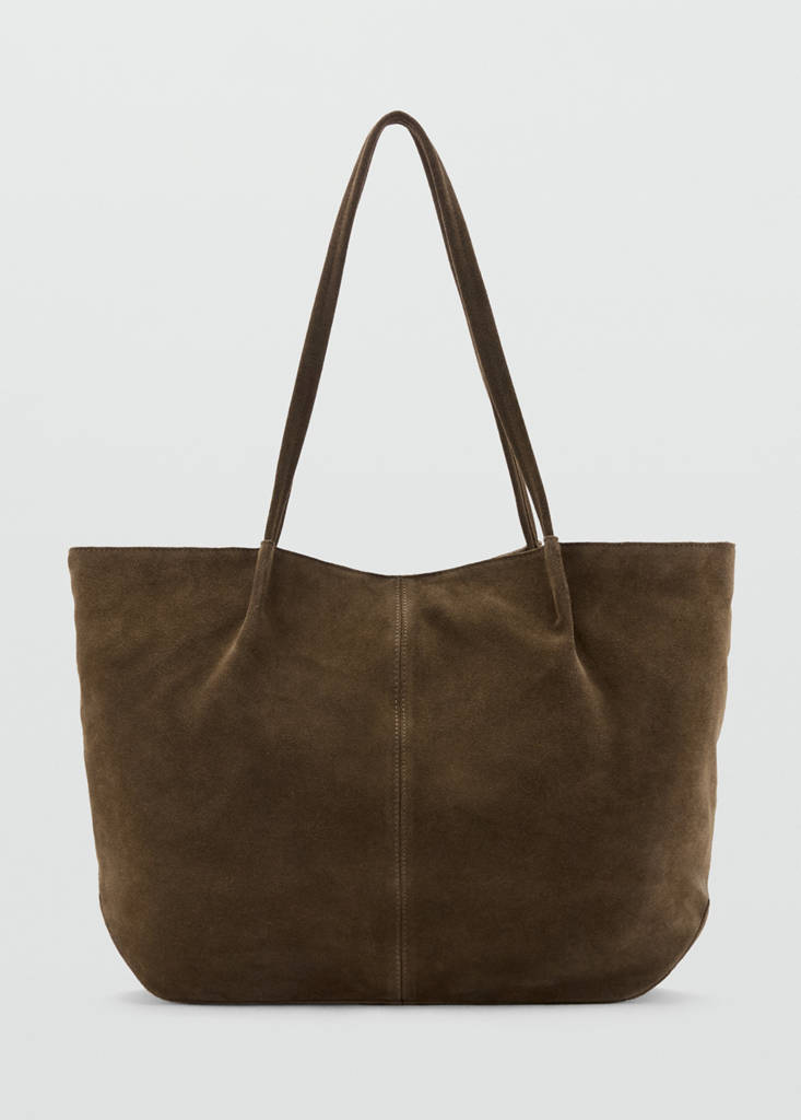 Suede leather shopper bag — Coffee