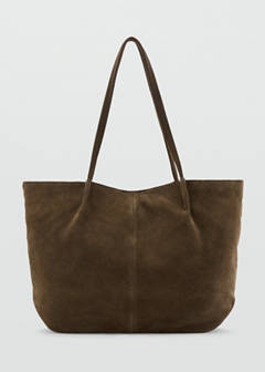 Suede leather shopper bag — Coffee 5