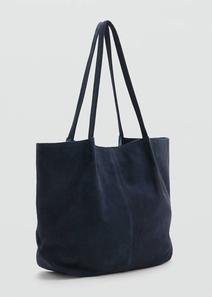 Suede leather shopper bag — Navy