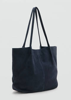 Suede leather shopper bag — Navy 1