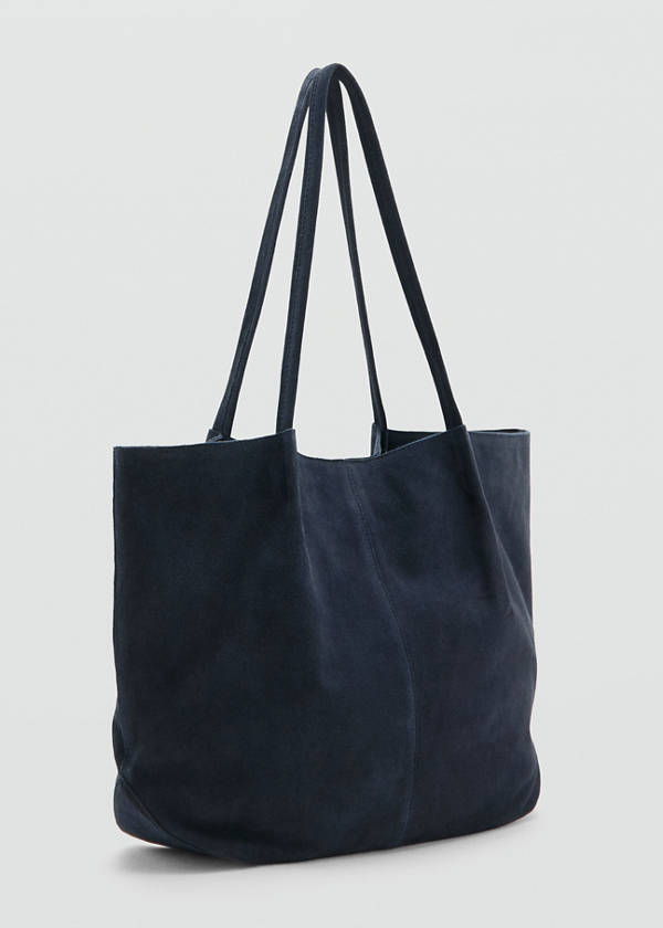 Suede leather shopper bag — Navy