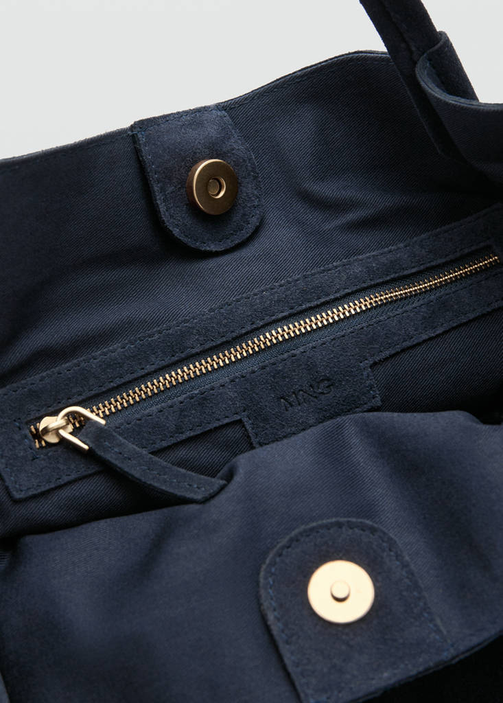 Suede leather shopper bag — Navy