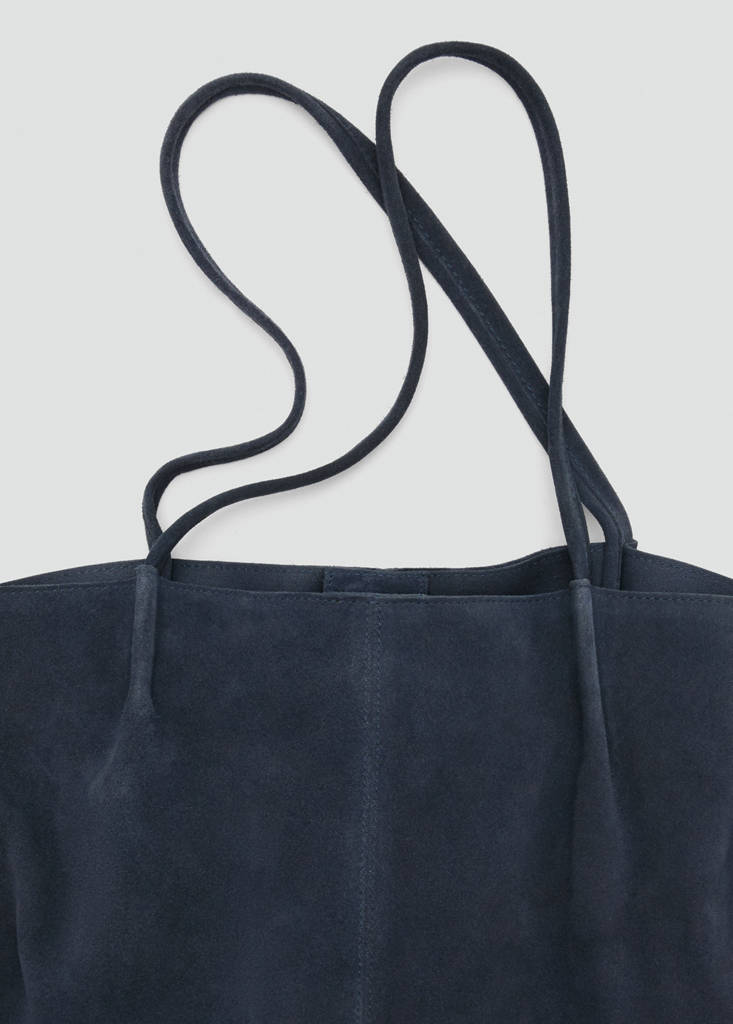 Suede leather shopper bag — Navy