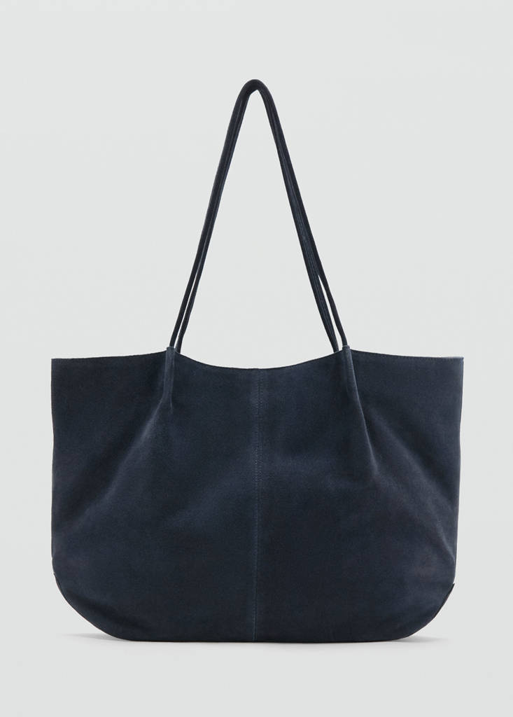 Suede leather shopper bag — Navy