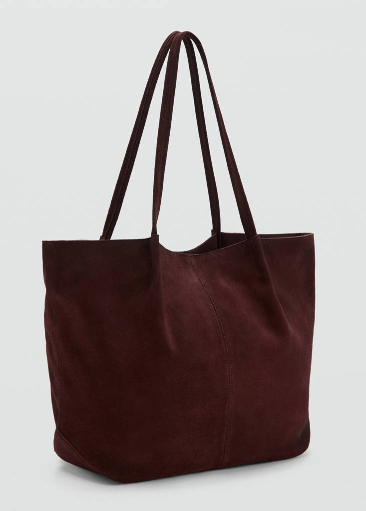 Suede leather shopper bag — Burgundy