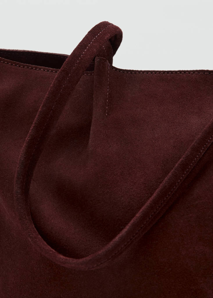 Suede leather shopper bag — Burgundy