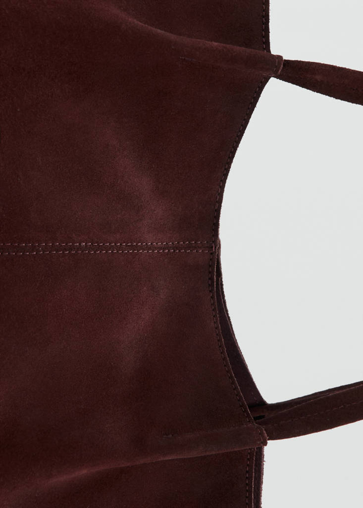 Suede leather shopper bag — Burgundy
