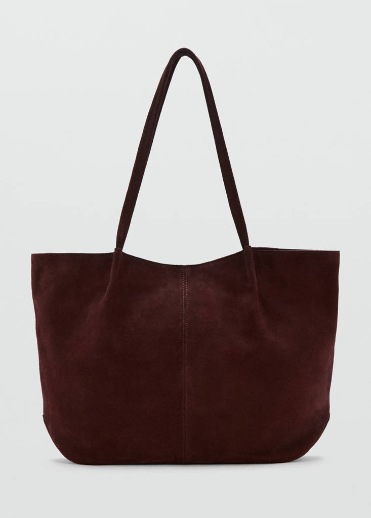 Suede leather shopper bag — Burgundy