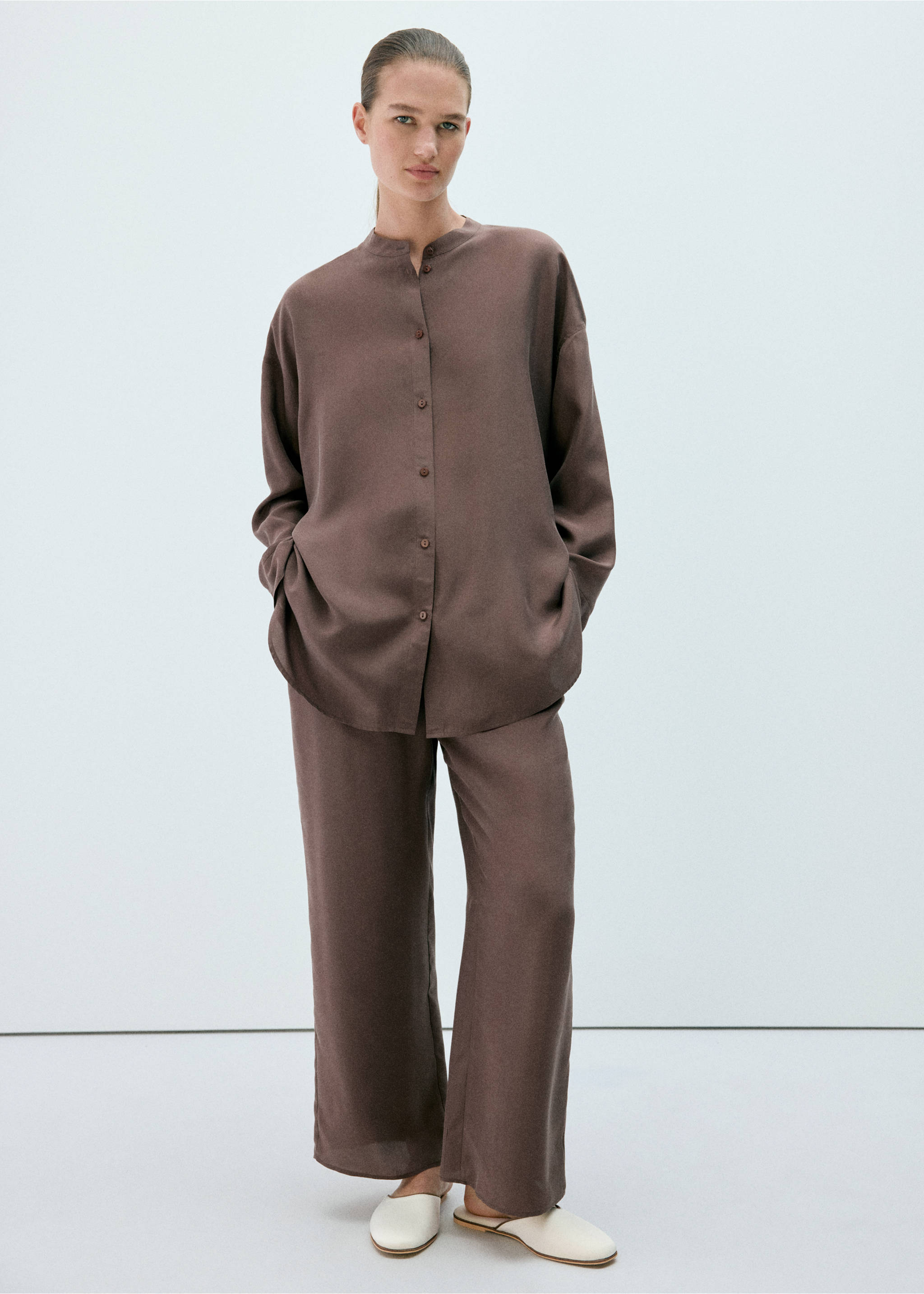 100% washed silk shirt - General plane, Brown. Ref: 37072919-00.