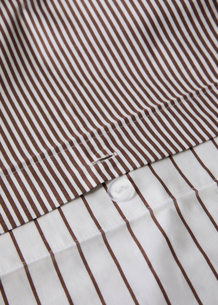 Reversible 200 thread count cotton duvet cover with stripes for a 90 cm bed — Coffee