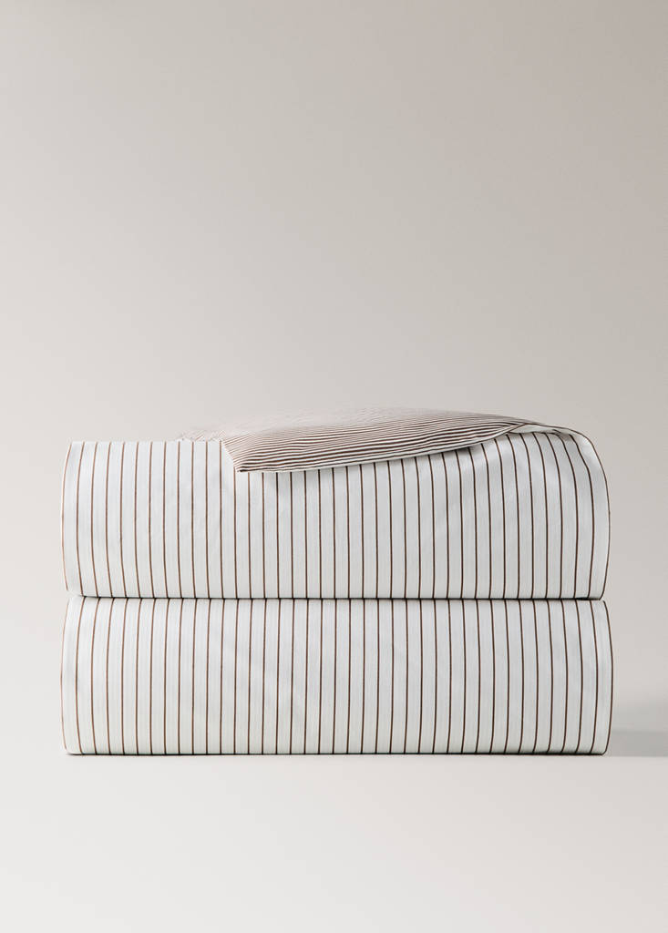 Reversible 200 thread count cotton duvet cover with stripes for a 90 cm bed — Coffee