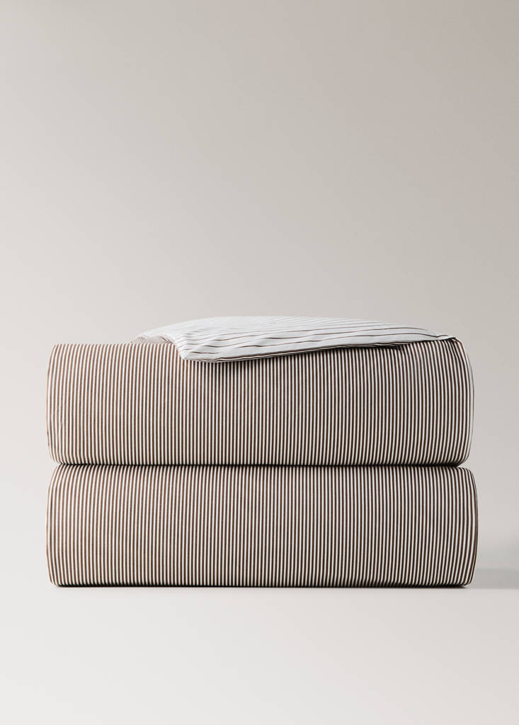 Reversible 200 thread count cotton duvet cover with stripes for a 90 cm bed — Coffee