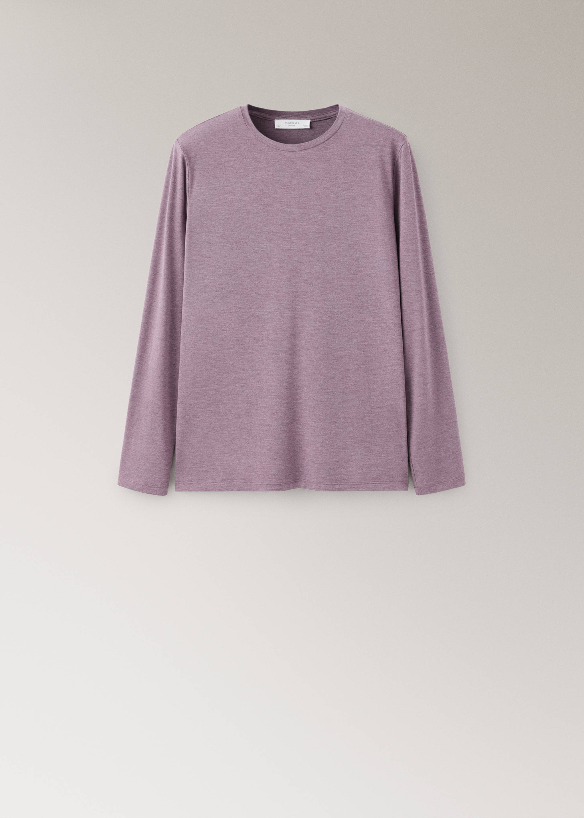 Heather mauve long-sleeved pajama t-shirt with a round neckline.