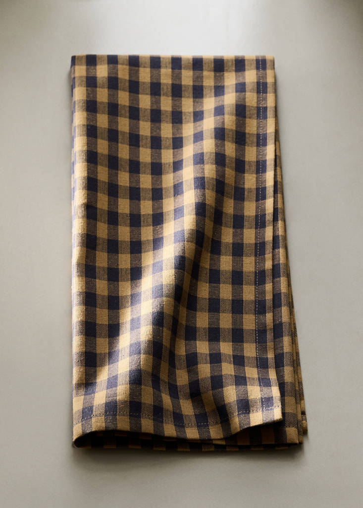 Two-tone checked cotton kitchen towels — Mustard