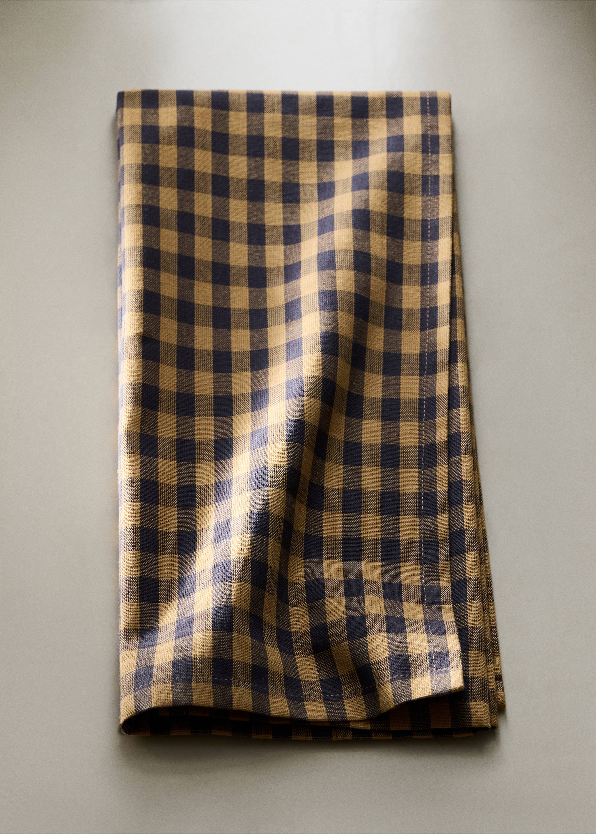 Two-tone checked cotton kitchen towels - General plane, Mustard. Ref: 37072923-00.