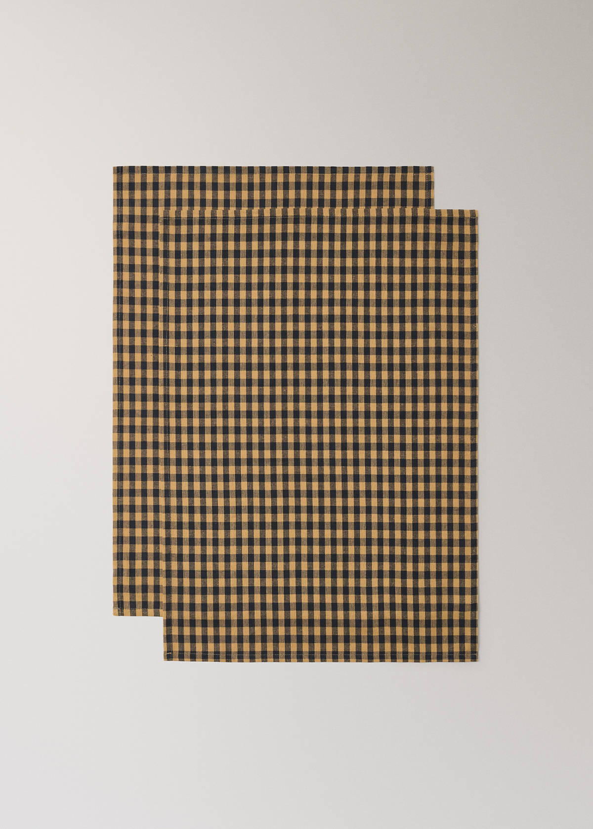 Two-tone checked cotton kitchen towels — Mustard