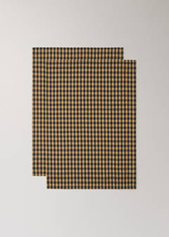 Two-tone checked cotton kitchen towels — Mustard 2