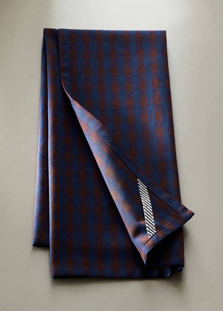 Two-tone checked cotton kitchen towels — Indigo Blue