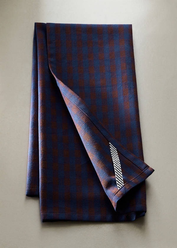 Two-tone checked cotton kitchen towels — Indigo Blue