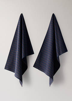 Two-tone checked cotton kitchen towels — Indigo Blue 5