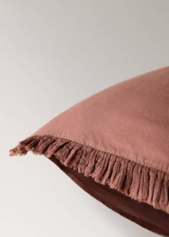 Washed cotton pillow cover with frayed gauze frill 60x60cm — Medium Pink 2
