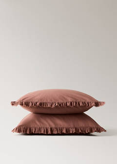 Washed cotton pillow cover with frayed gauze frill 60x60cm — Medium Pink 3