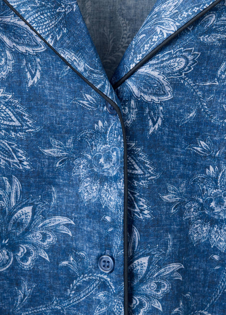 Printed pyjama shirt with piping — Dark Navy