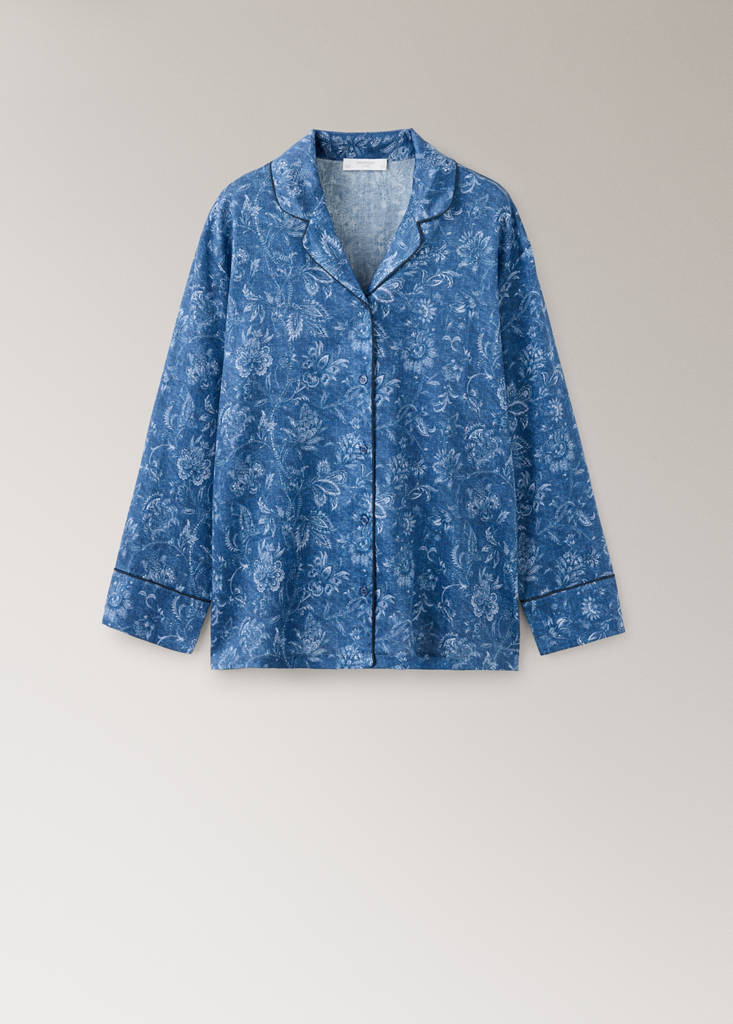Printed pyjama shirt with piping — Dark Navy