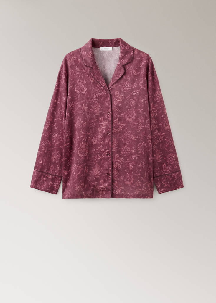 Printed pyjama shirt with piping — Burgundy