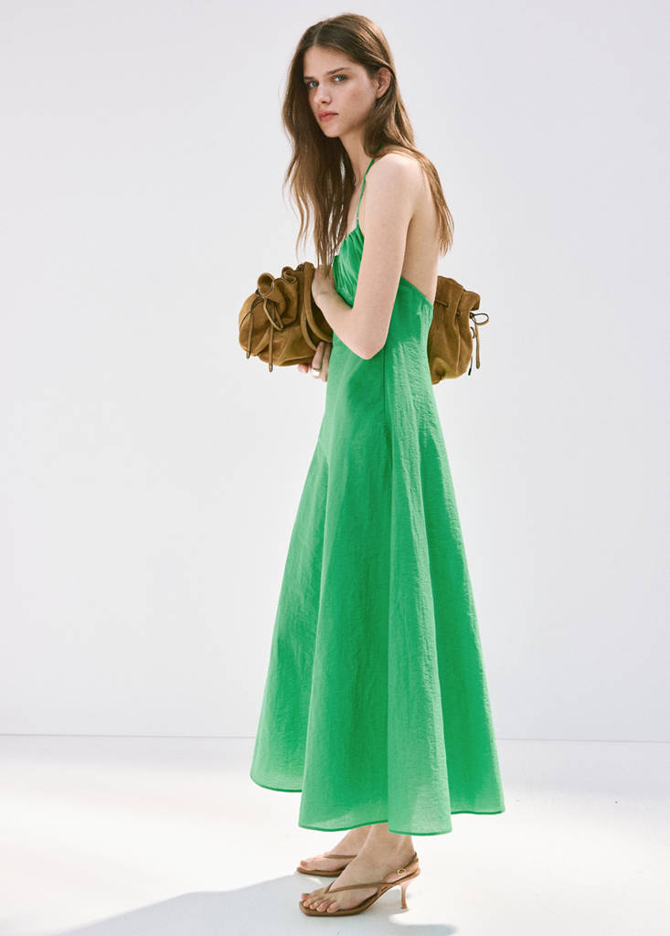 Halter-neck dress with ruffle details — Green