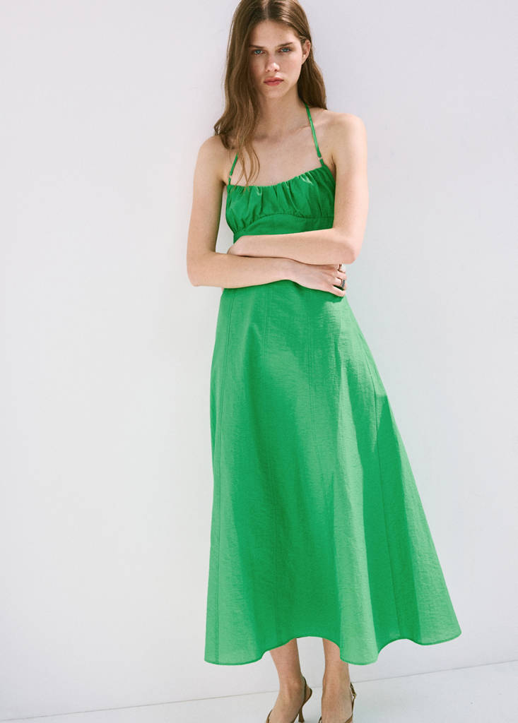 Halter-neck dress with ruffle details — Green