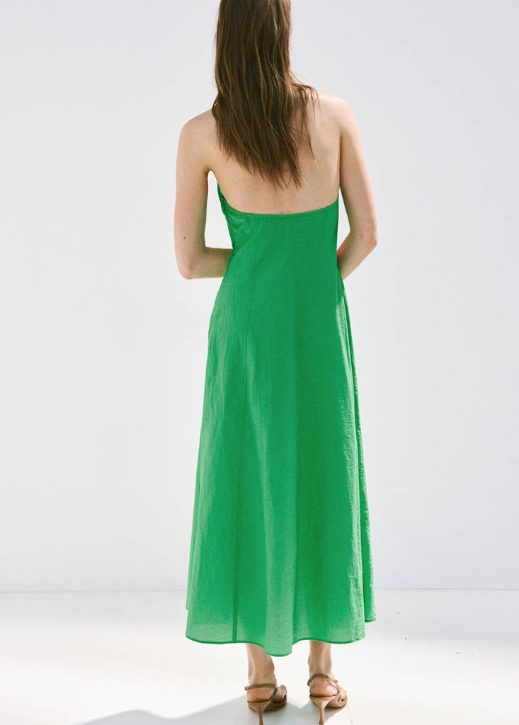 Halter-neck dress with ruffle details — Green