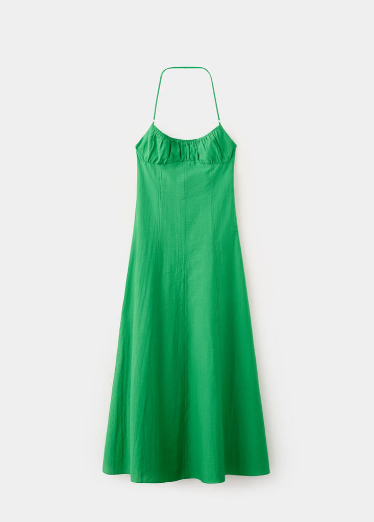 Halter-neck dress with ruffle details — Green