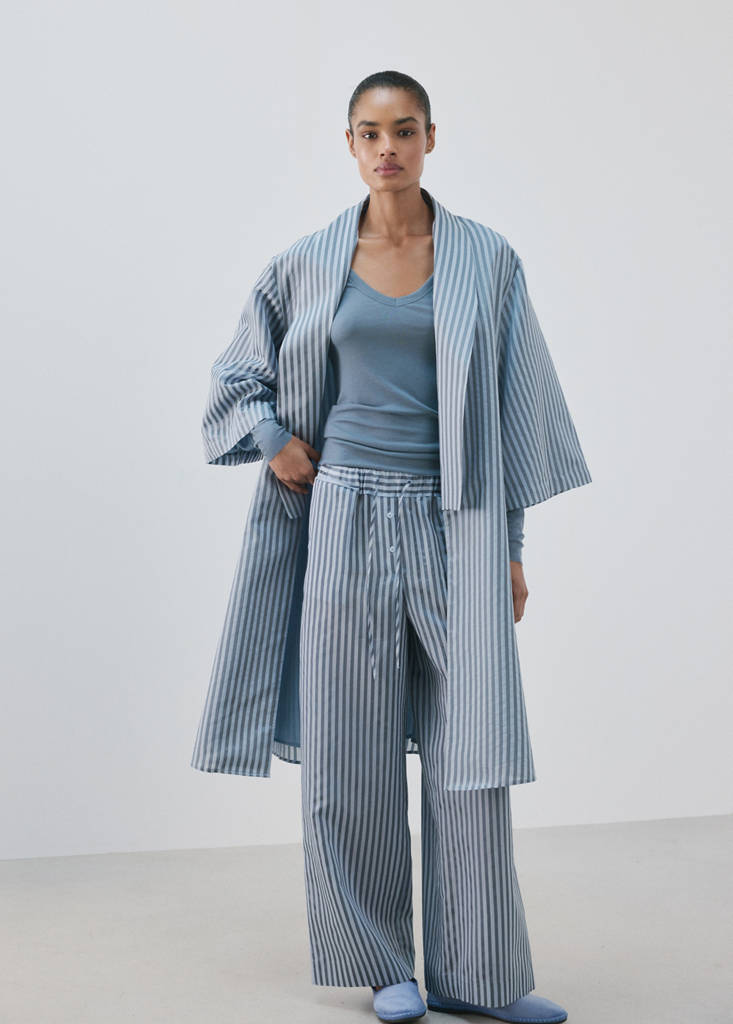 Silk blend striped kaftan pyjamas — Blue