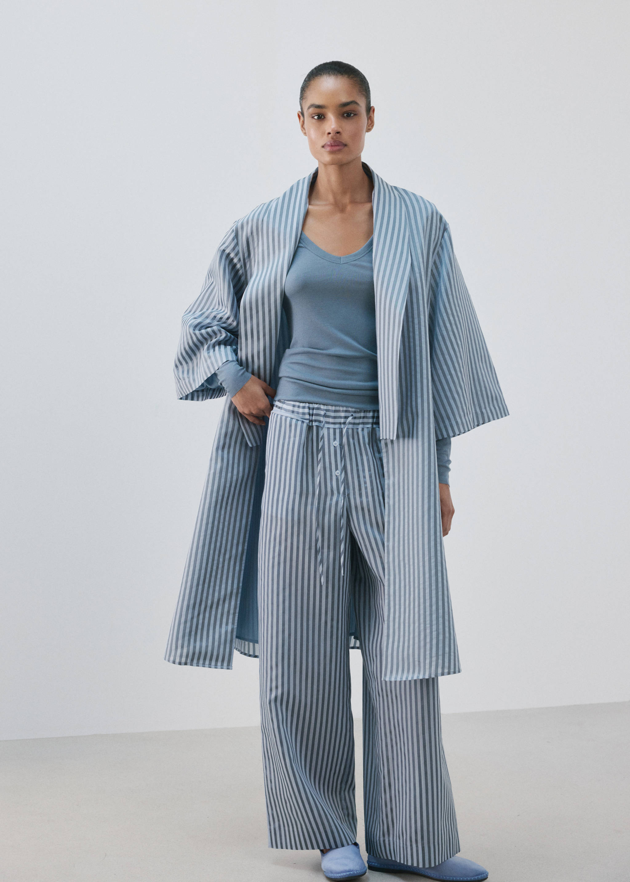 Silk blend striped kaftan pyjamas - General plane