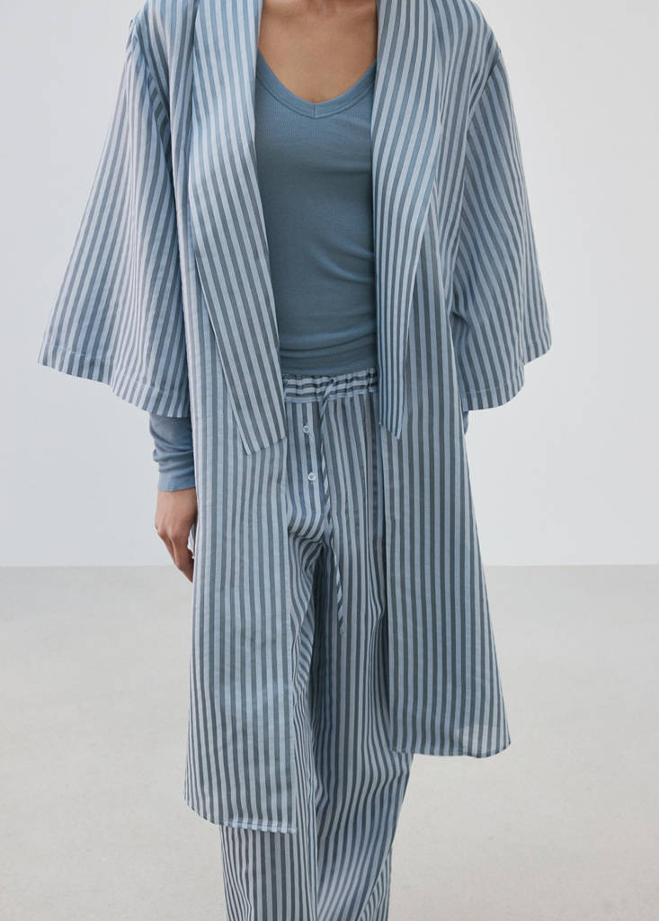 Silk blend striped kaftan pyjamas — Blue